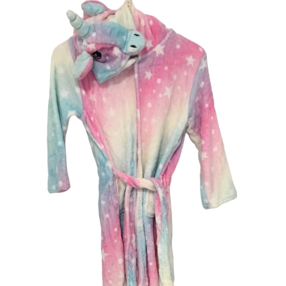 New Girls unicorn bathrobe, housecoat, multi color, ages 8-9 with mini robe